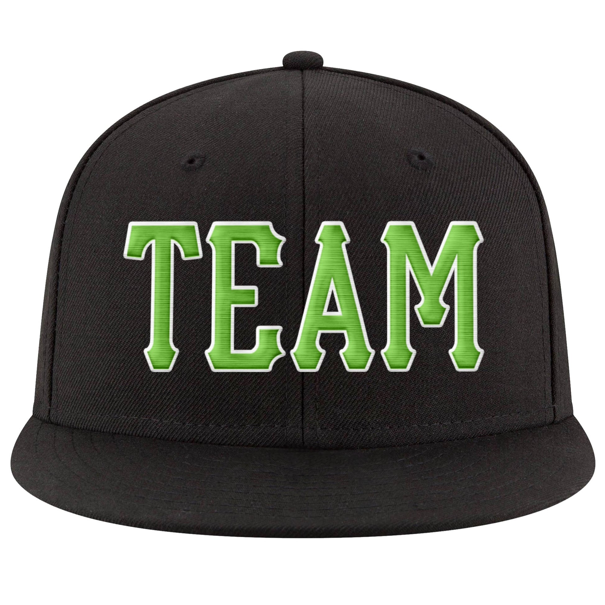 Custom Black Neon Green-White Stitched Adjustable Snapback Hat view 2