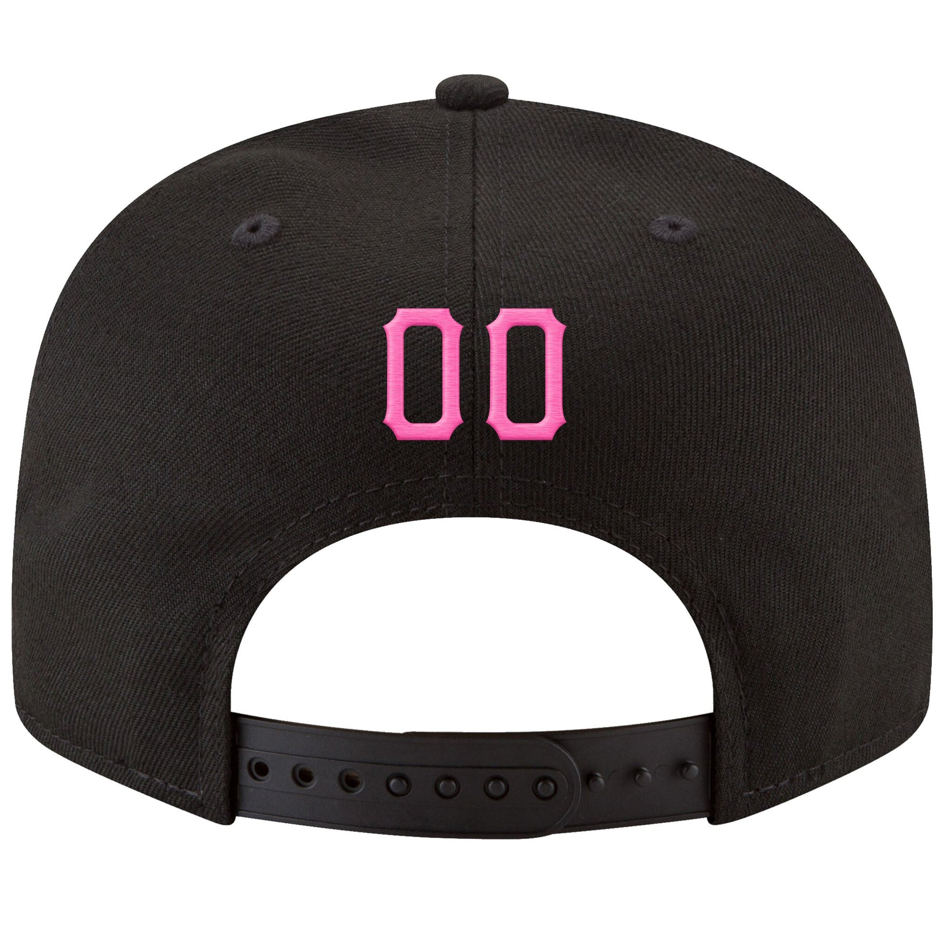 Custom Black Pink-Powder Blue Stitched Adjustable Snapback Hat view 3