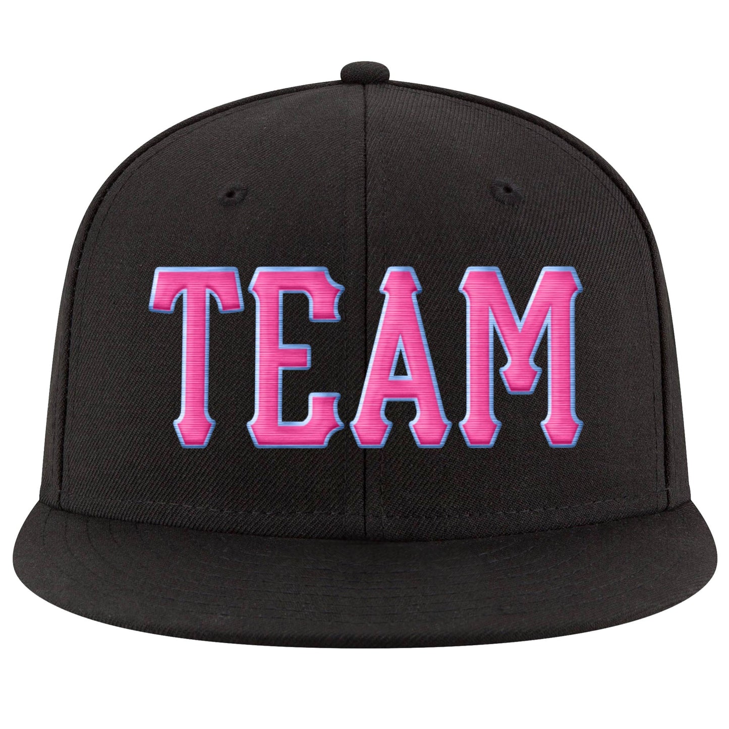 Custom Black Pink-Powder Blue Stitched Adjustable Snapback Hat view 2