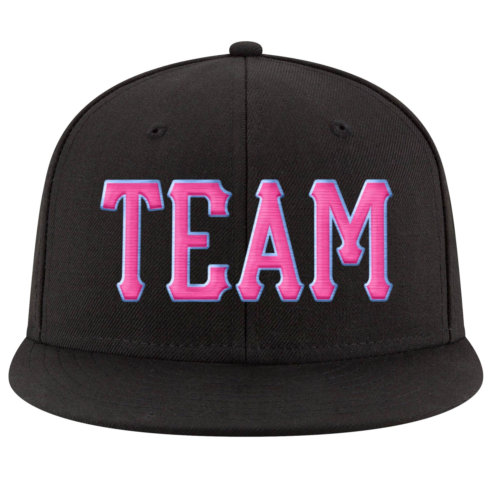 Custom Black Pink-Powder Blue Stitched Adjustable Snapback Hat view 2