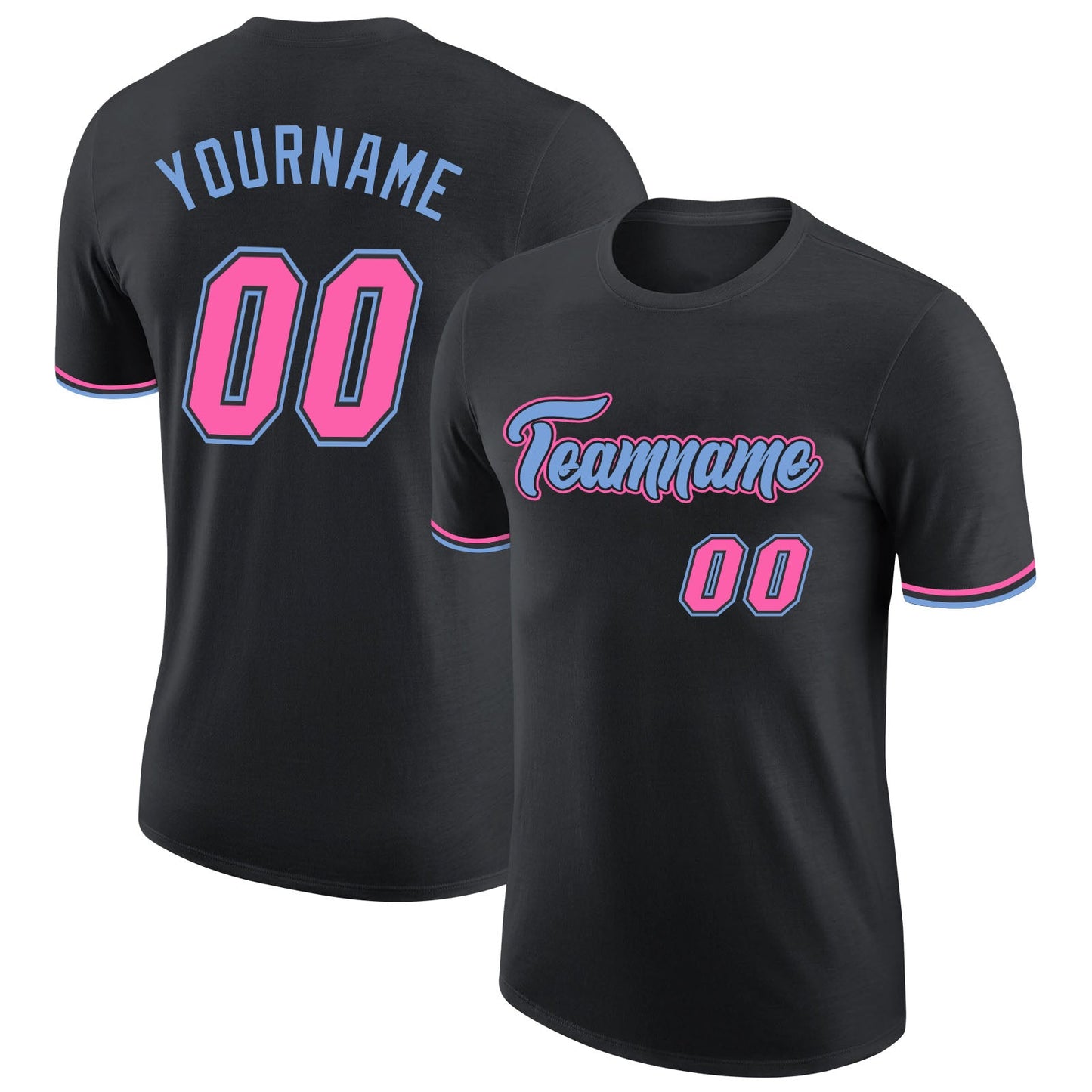 Custom Black Pink-Light Blue Performance T-Shirt - Main View