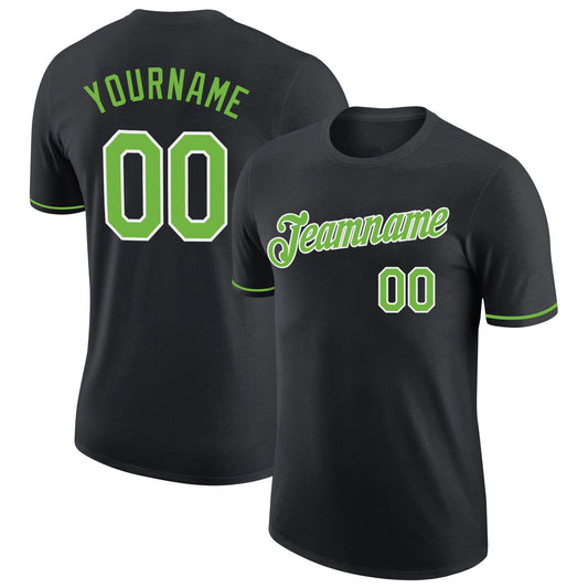 Custom Black Neon Green-White Performance T-Shirt - Main View