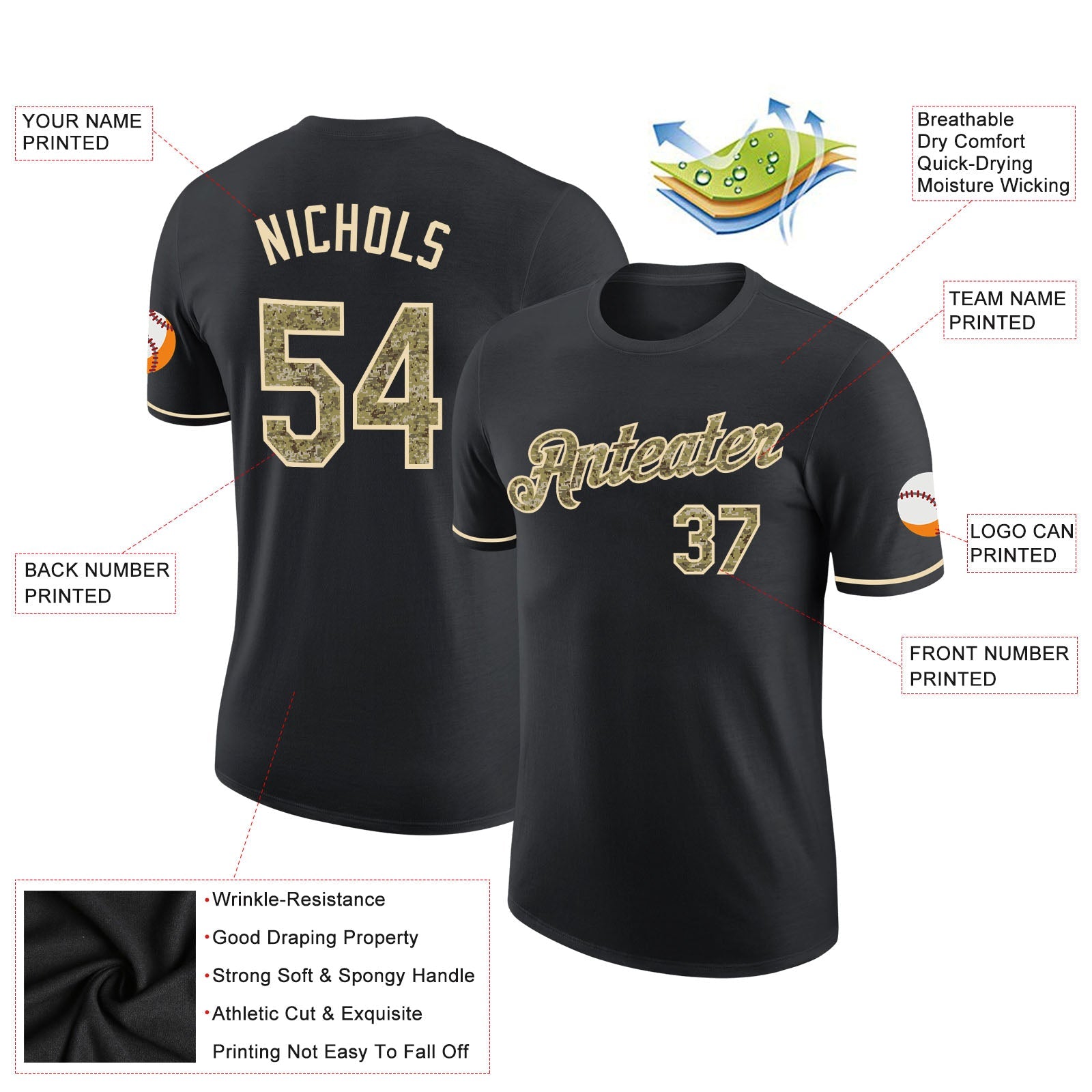 Custom Black Camo-Cream Performance T-Shirt view 2