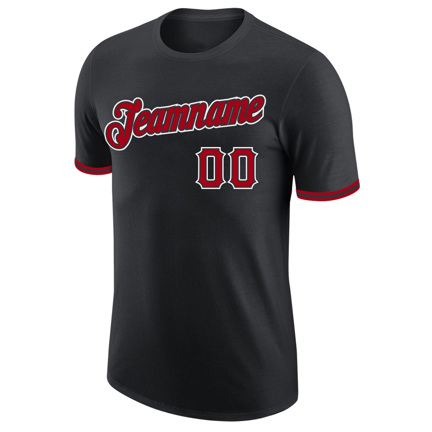 Custom Black Red-White Performance T-Shirt view 6