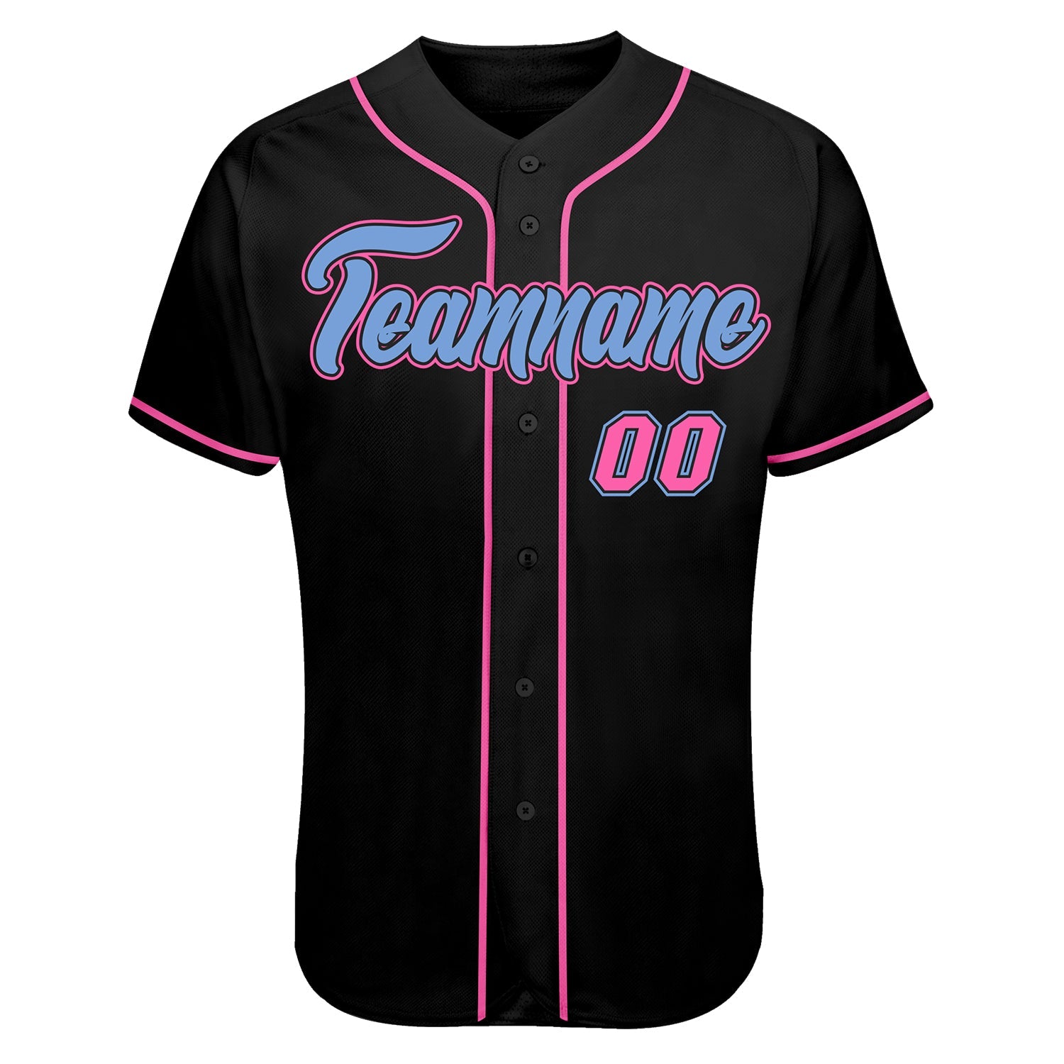 Custom Black Light Blue-Pink Authentic Skull Fashion Baseball Jersey view 6