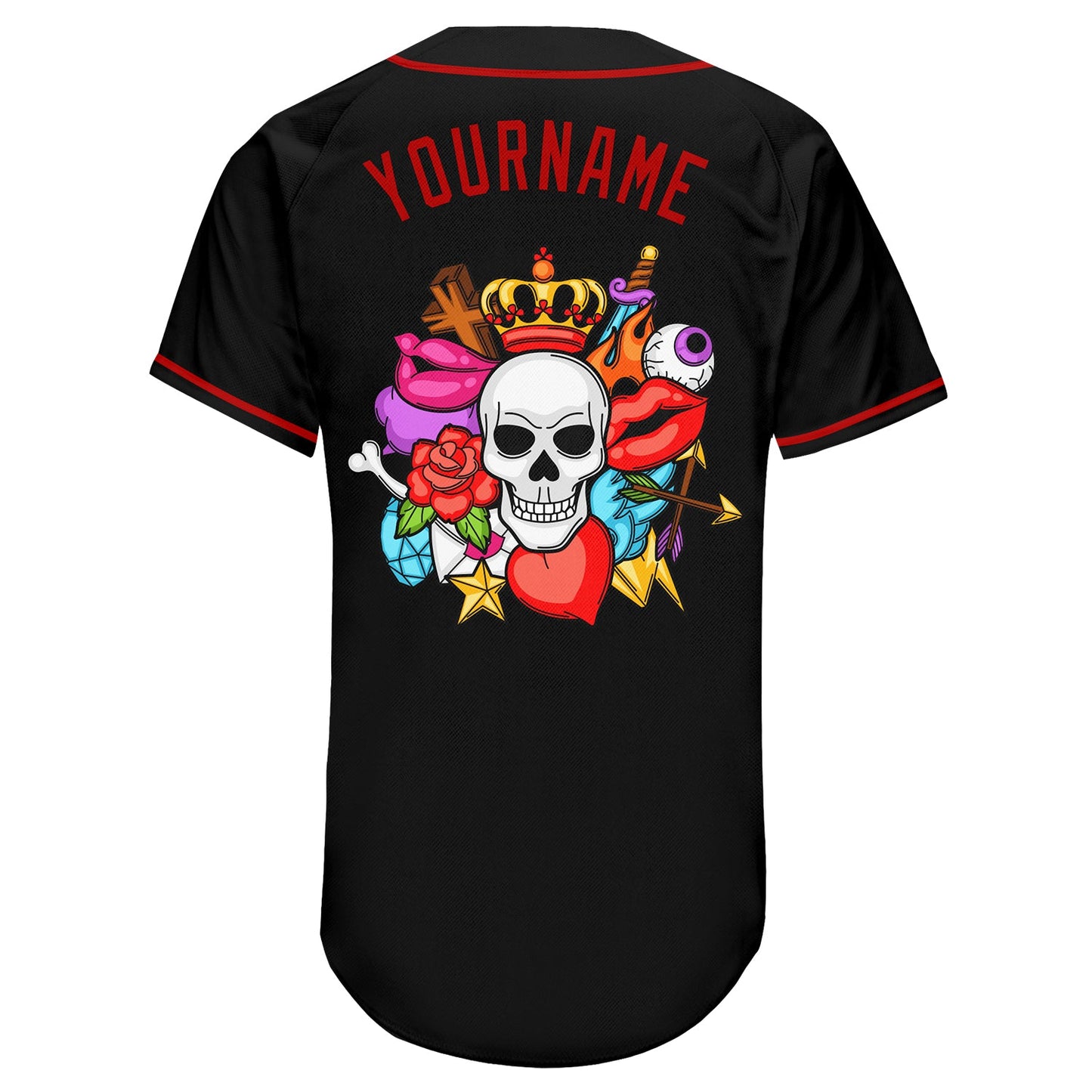 Custom Black White-Red Authentic Skull Fashion Baseball Jersey view 6