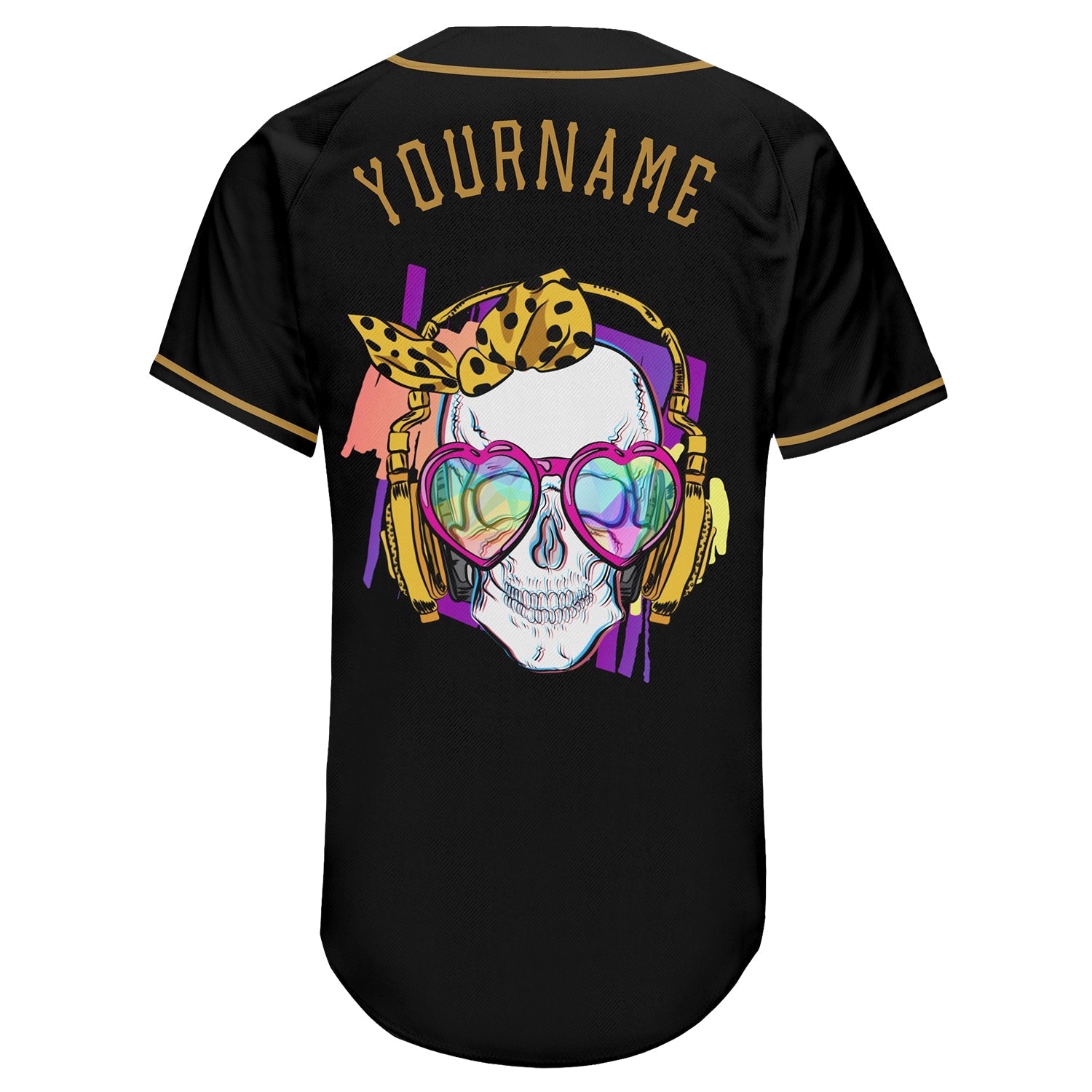 Custom Black Black-Old Gold Authentic Skull Fashion Baseball Jersey view 6