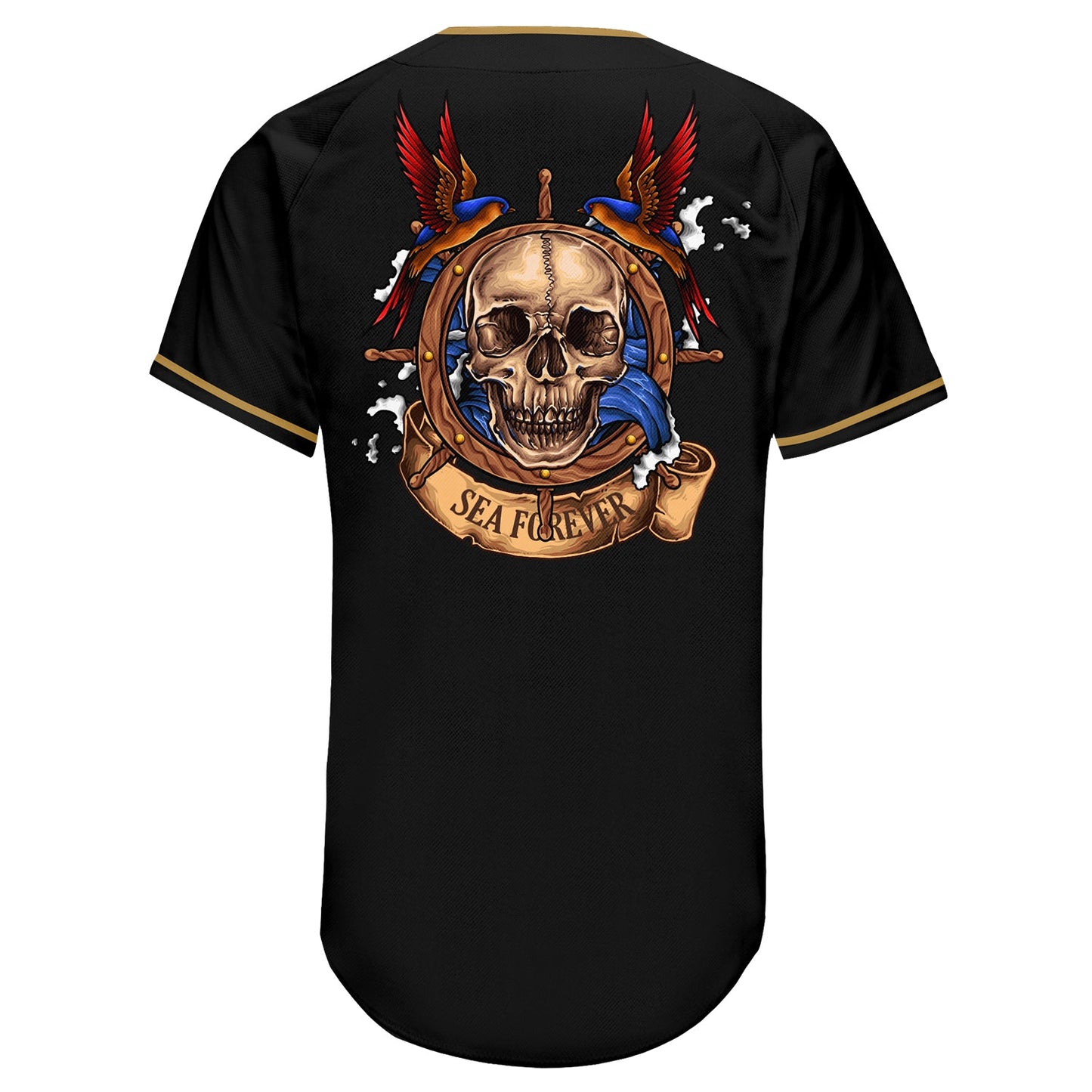 Custom Black Black-Old Gold Authentic Skull Fashion Baseball Jersey view 5
