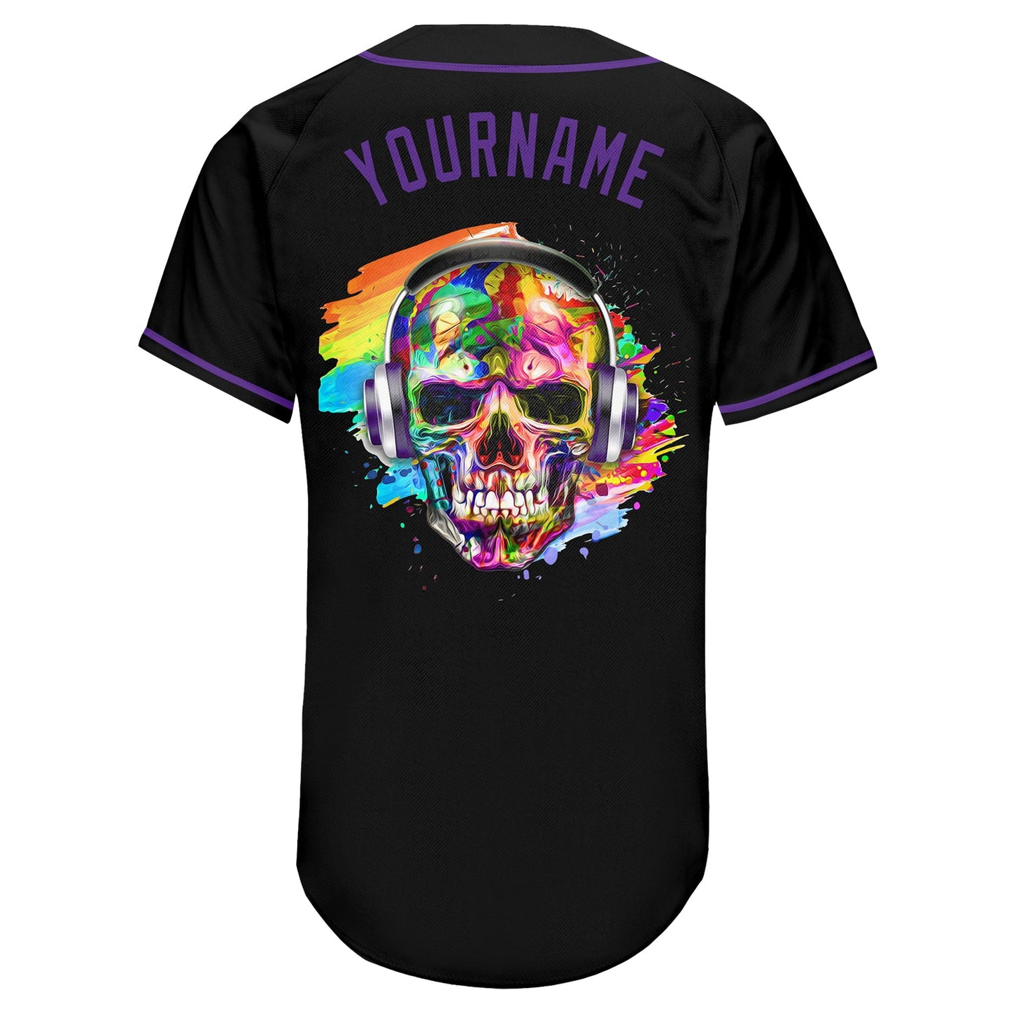 Custom Black Black-Purple Authentic Skull Fashion Baseball Jersey view 6