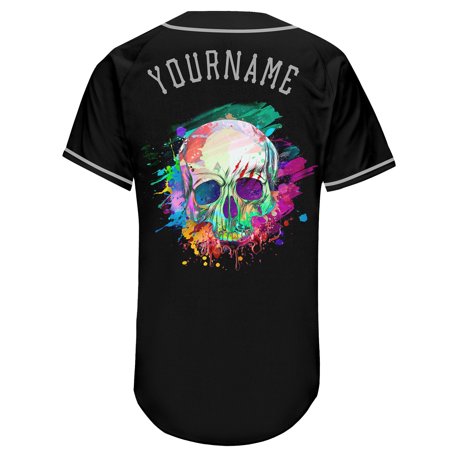 Custom Black Black-Gray Authentic Skull Fashion Baseball Jersey view 6
