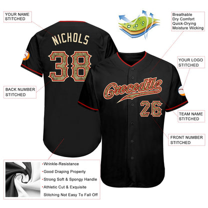 Custom Black Camo-Red Authentic Baseball Jersey view 3