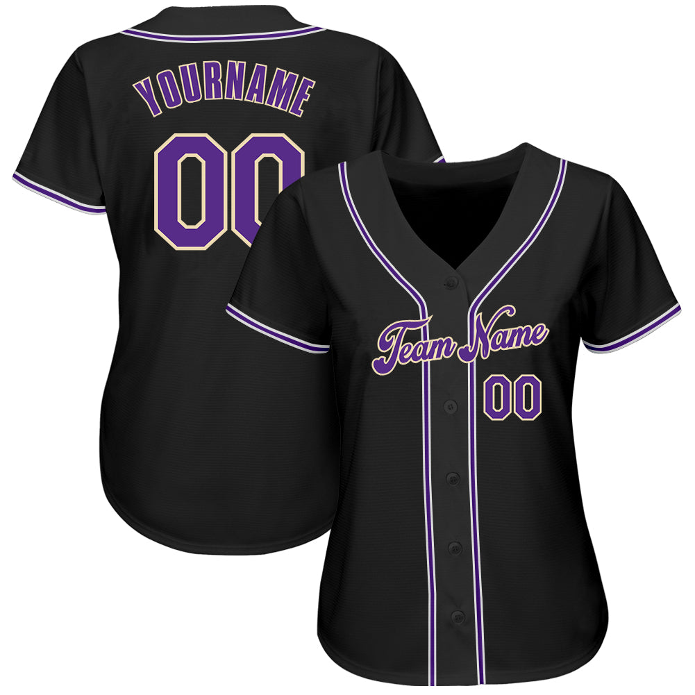 Custom Black Purple-White Authentic Baseball Jersey view 2