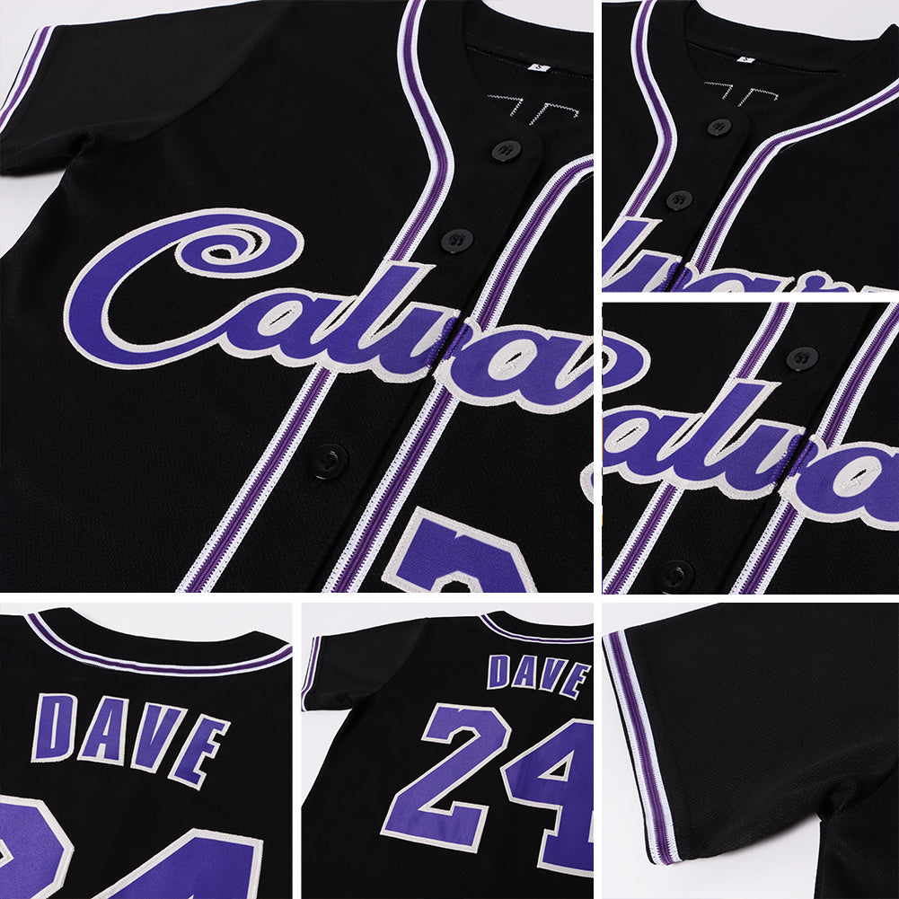 Custom Black Purple-White Authentic Baseball Jersey view 6