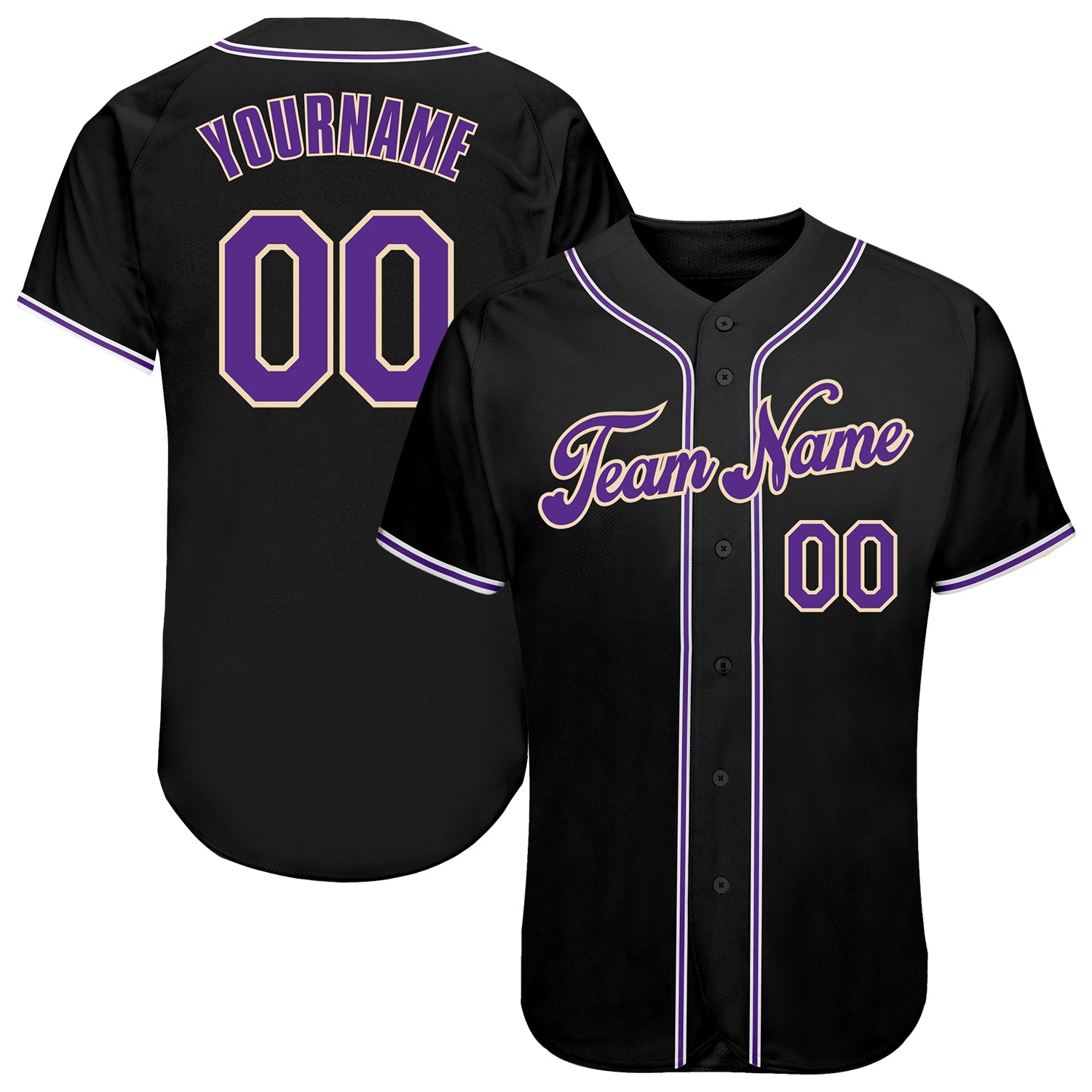 Custom Black Purple-White Authentic Baseball Jersey - Main View