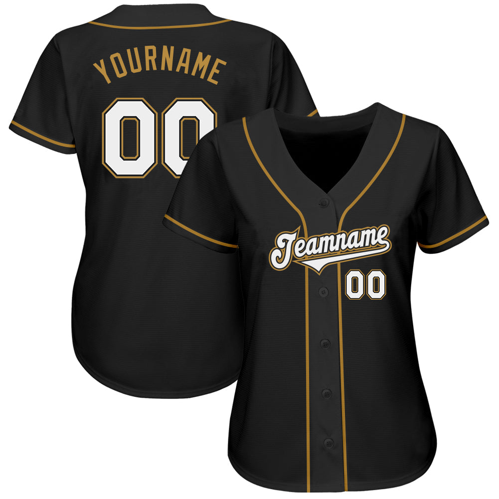 Custom Black White-Old Gold Authentic Baseball Jersey view 2