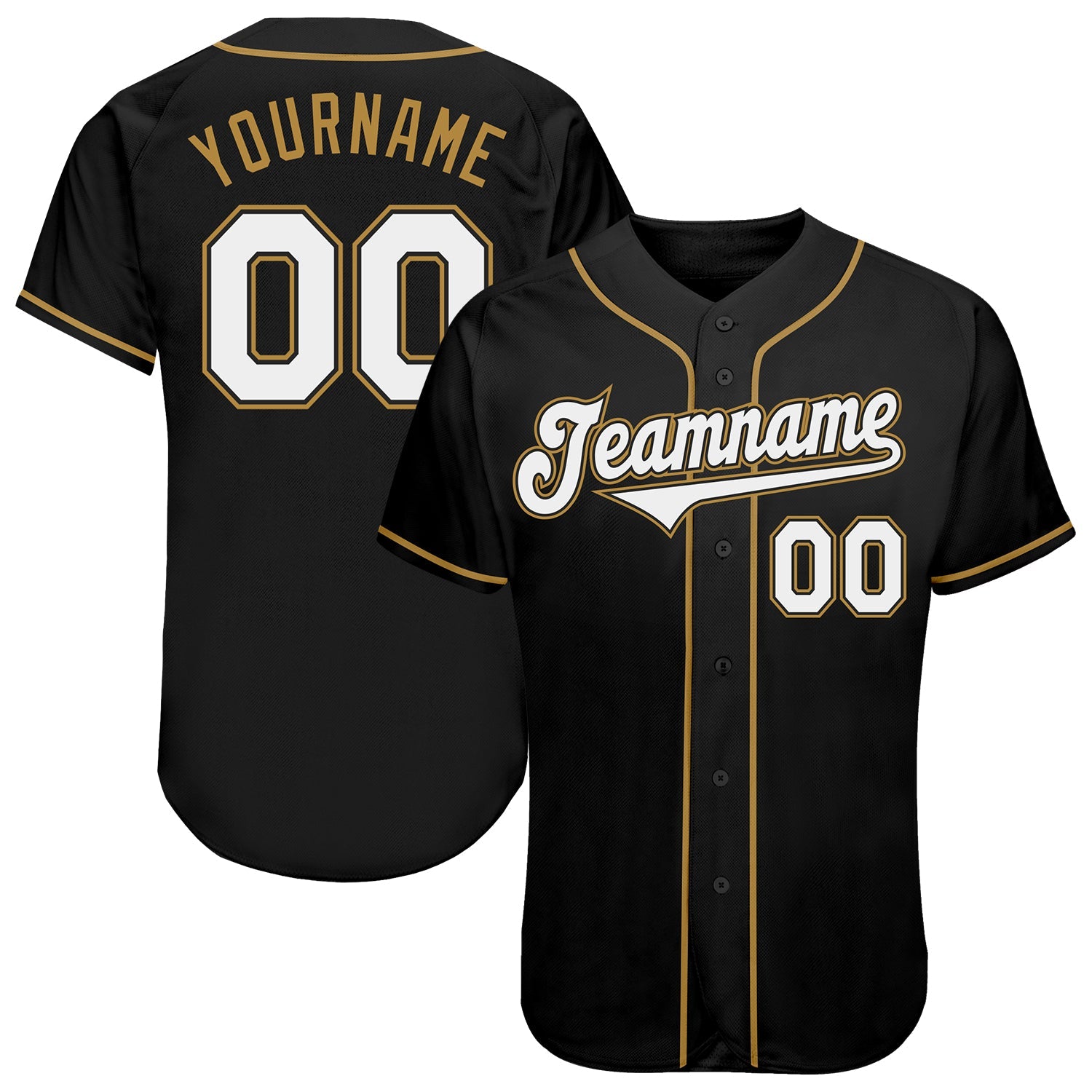 Custom Black White-Old Gold Authentic Baseball Jersey - Main View
