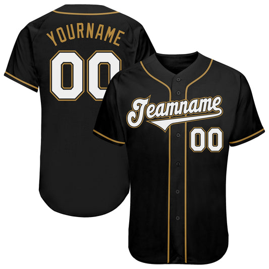 Custom Black White-Old Gold Authentic Baseball Jersey - Main View
