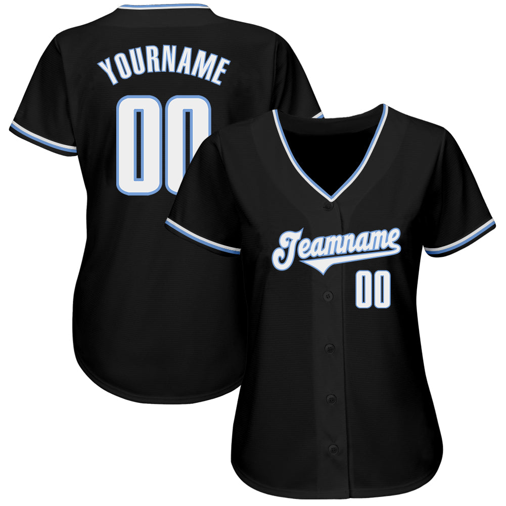 Custom Black White-Light Blue Authentic Baseball Jersey view 2