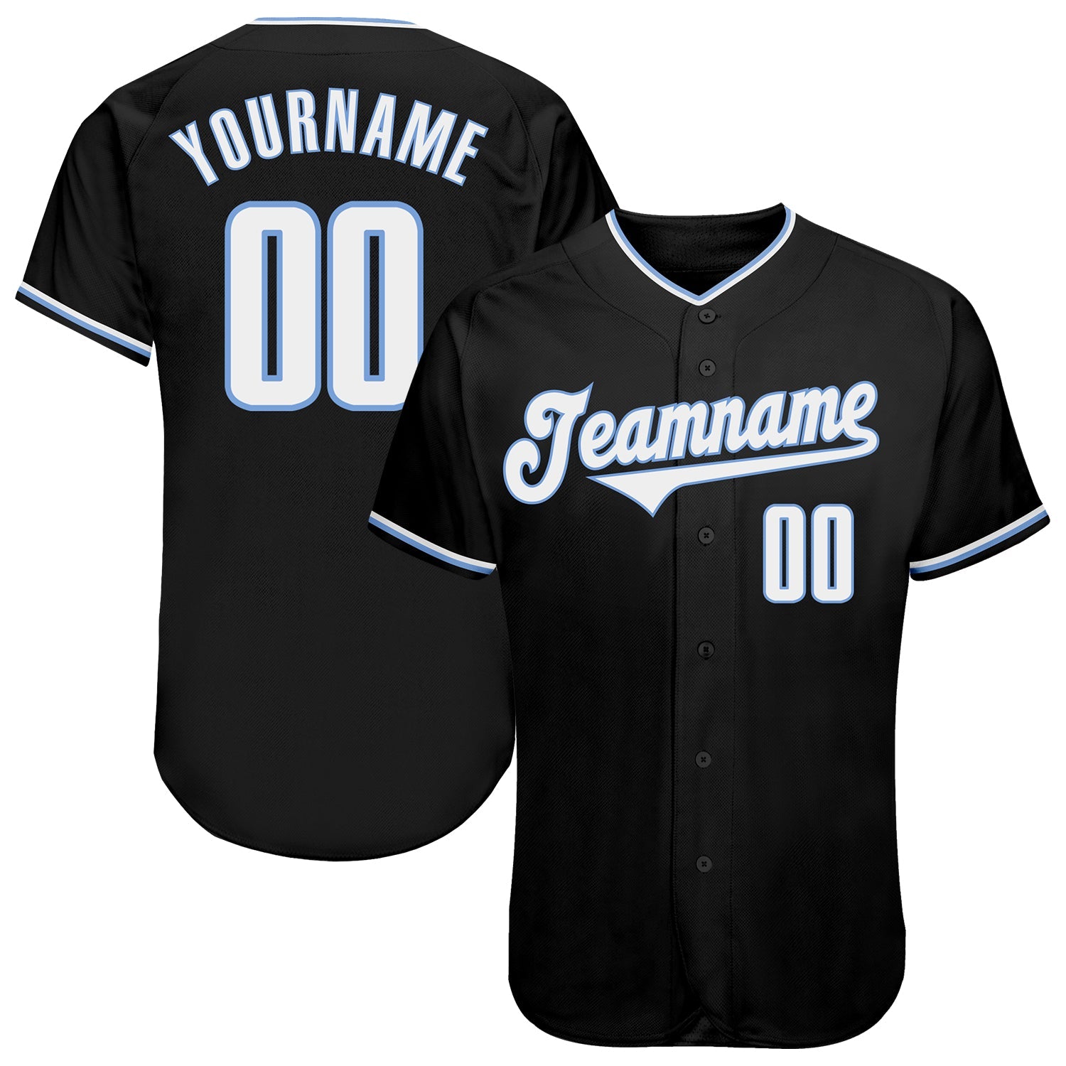 Custom Black White-Light Blue Authentic Baseball Jersey - Main View
