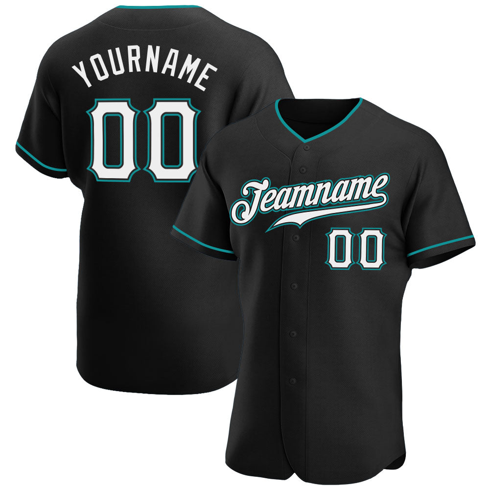 Custom Black White-Teal Authentic Baseball Jersey - Main View