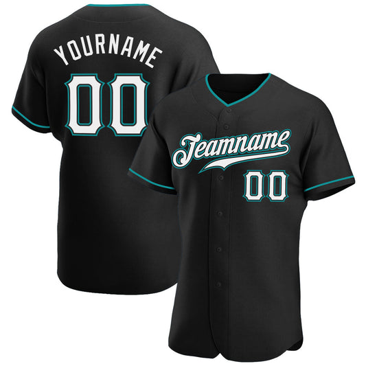 Custom Black White-Teal Authentic Baseball Jersey - Main View