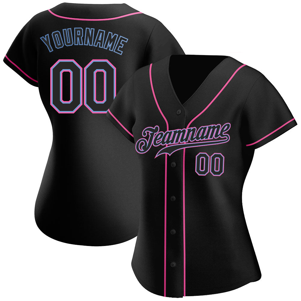 Custom Black Black-Pink Authentic Baseball Jersey view 3
