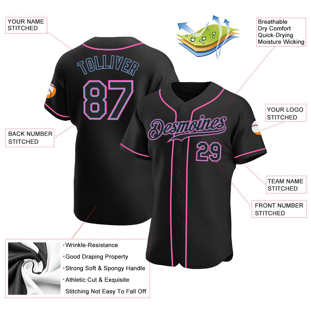 Custom Black Black-Pink Authentic Baseball Jersey view 4