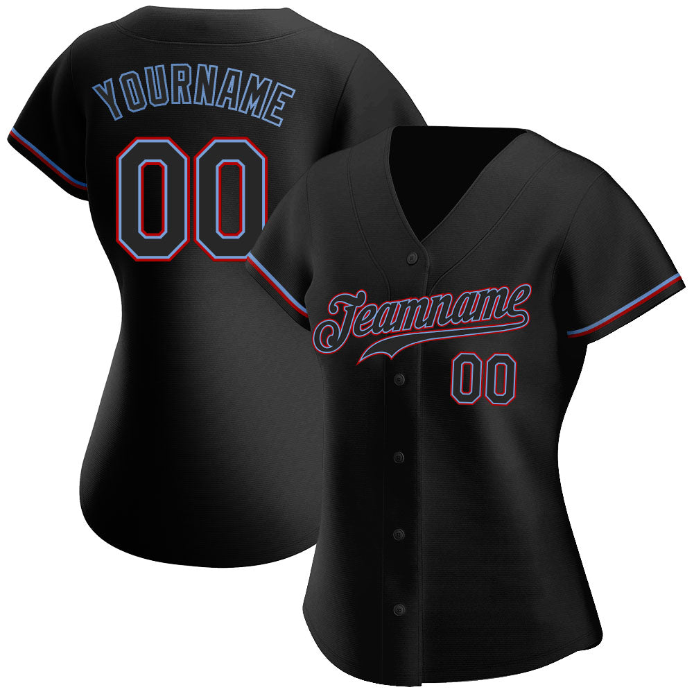Custom Black Black-Red Authentic Baseball Jersey view 2