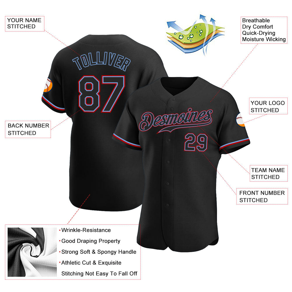 Custom Black Black-Red Authentic Baseball Jersey view 3
