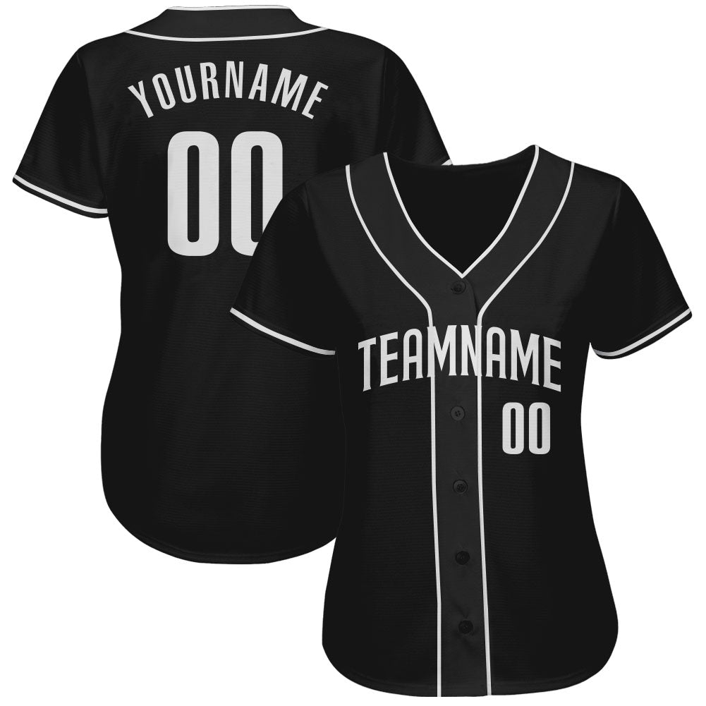Custom Black White Authentic Baseball Jersey view 2