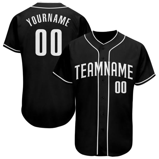 Custom Black White Authentic Baseball Jersey - Main View