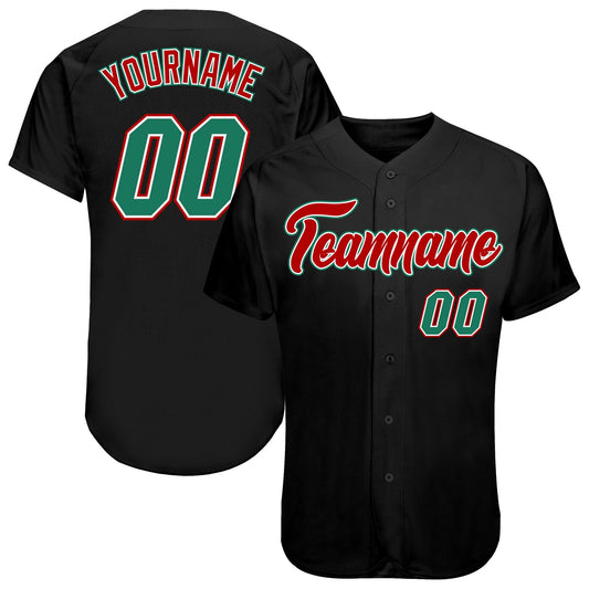 Custom Black Kelly Green-Red Authentic Baseball Jersey - Main View