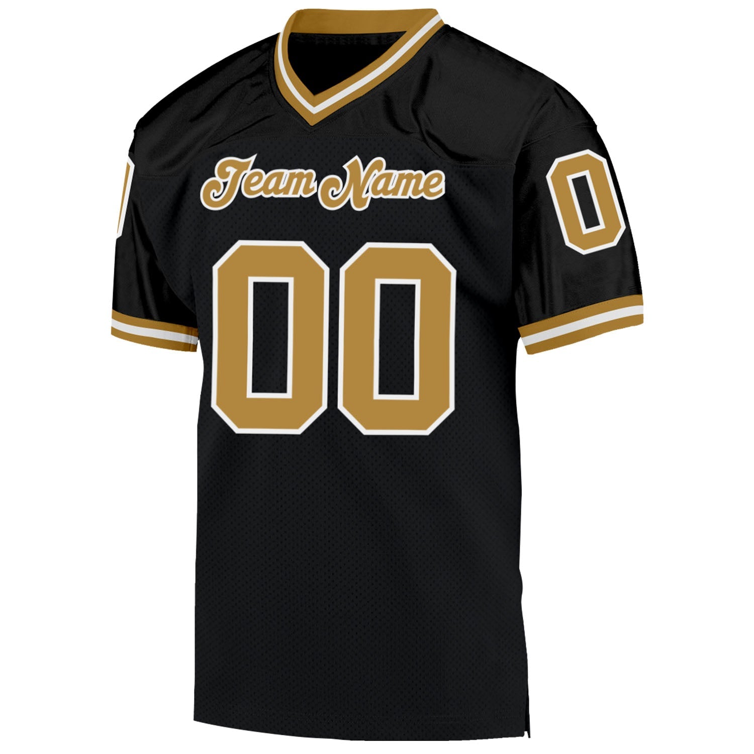 Custom Black Old Gold-White Mesh Authentic Throwback Football Jersey view 2