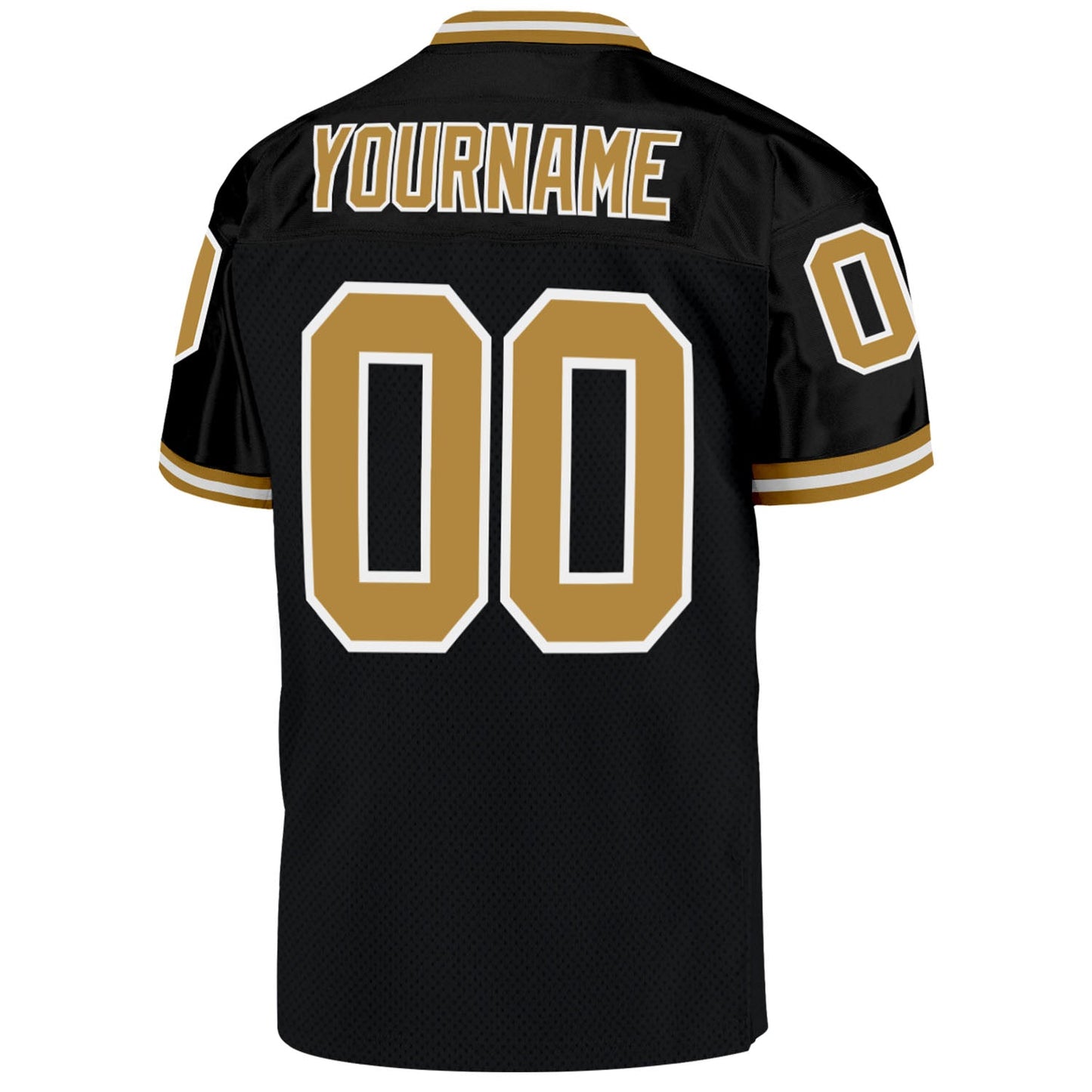 Custom Black Old Gold-White Mesh Authentic Throwback Football Jersey view 3