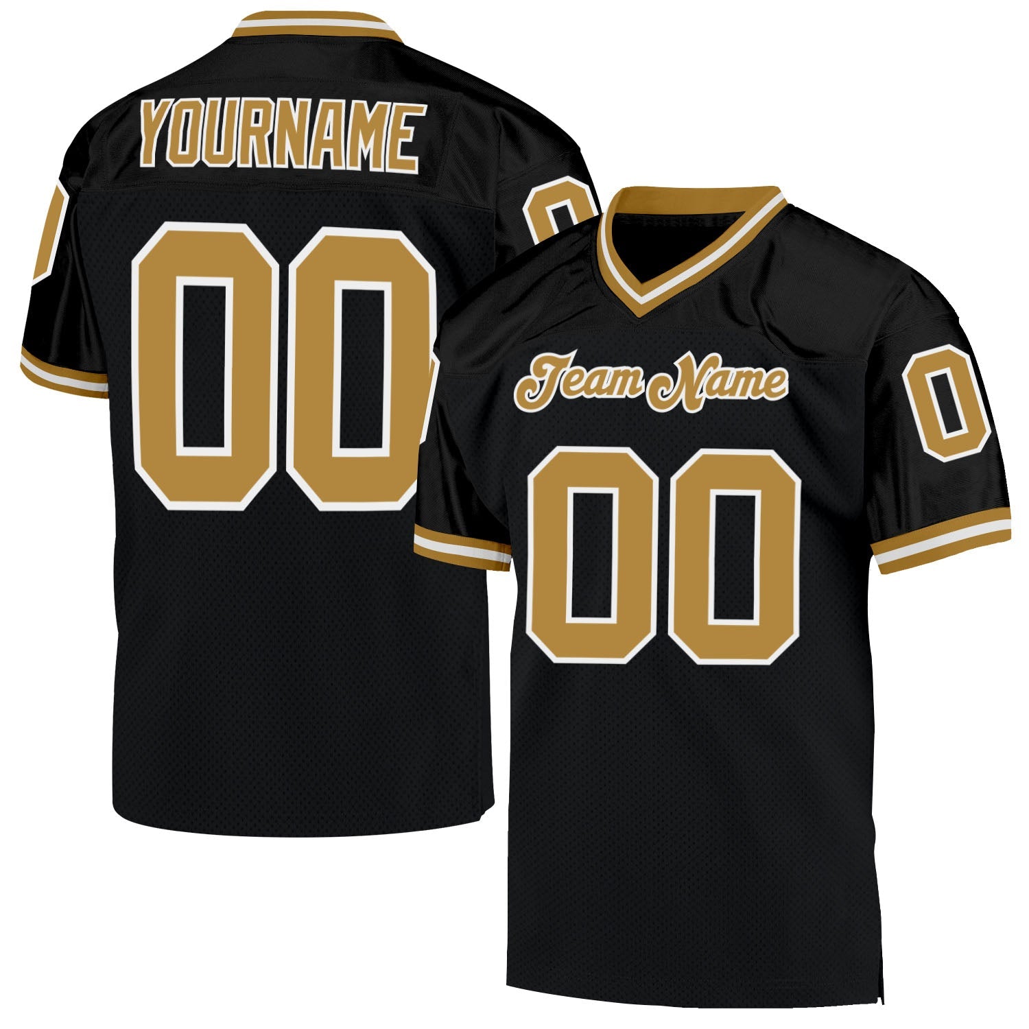 Custom Black Old Gold-White Mesh Authentic Throwback Football Jersey - Main View