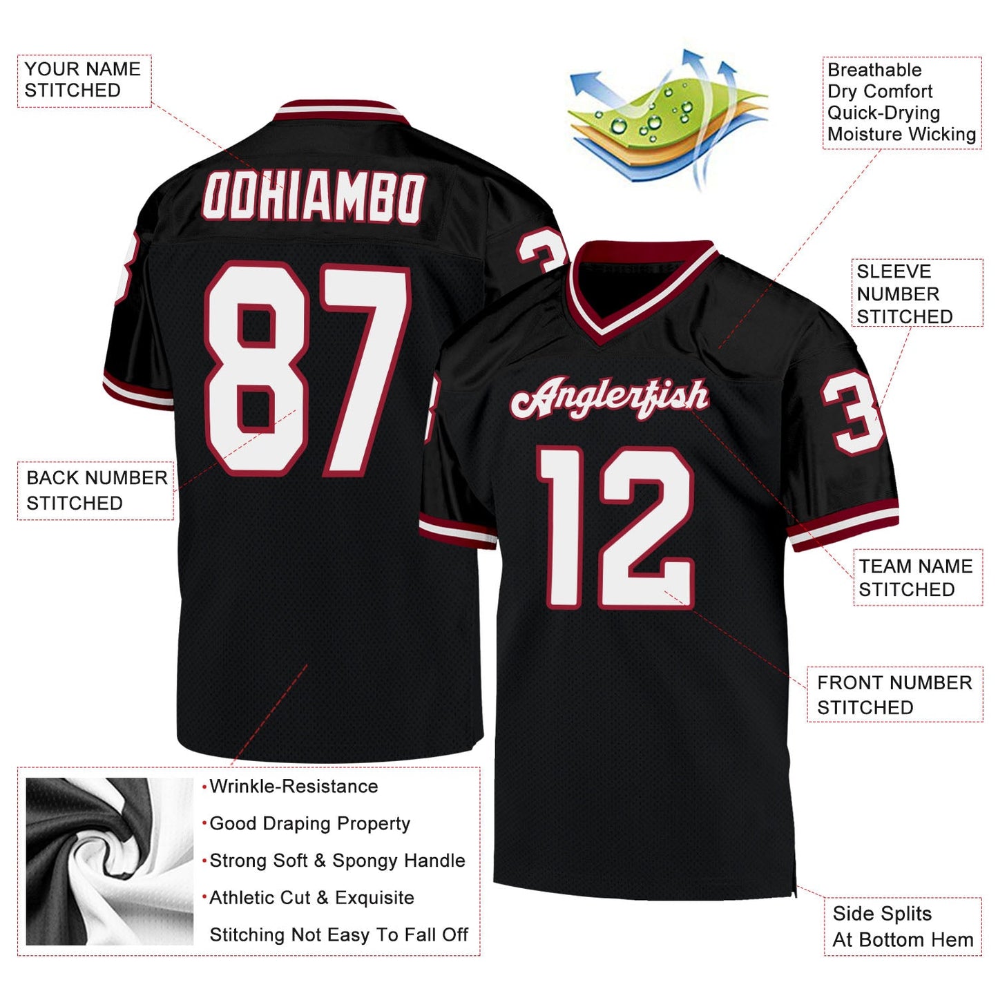 Custom Black White-Cardinal Mesh Authentic Throwback Football Jersey view 4