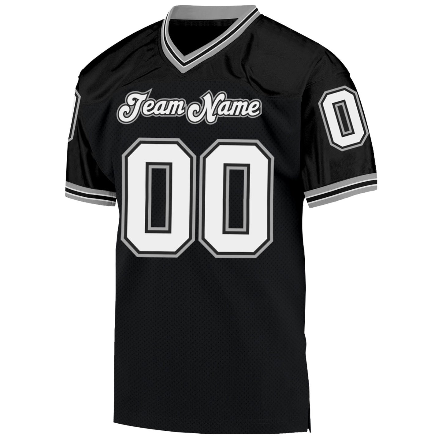 Custom Black White-Gray Mesh Authentic Throwback Football Jersey view 2