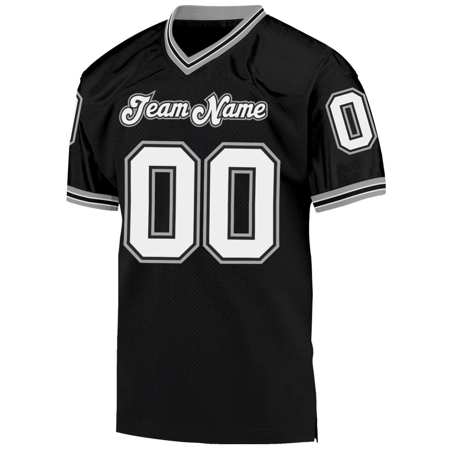 Custom Black White-Gray Mesh Authentic Throwback Football Jersey view 2