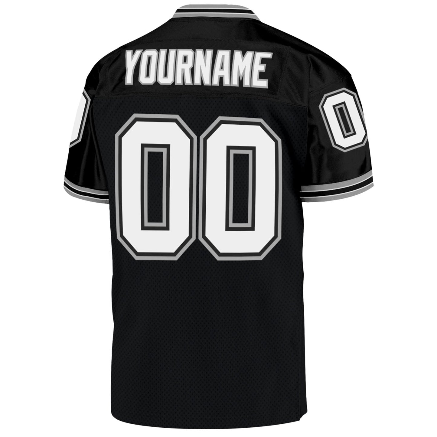 Custom Black White-Gray Mesh Authentic Throwback Football Jersey view 3