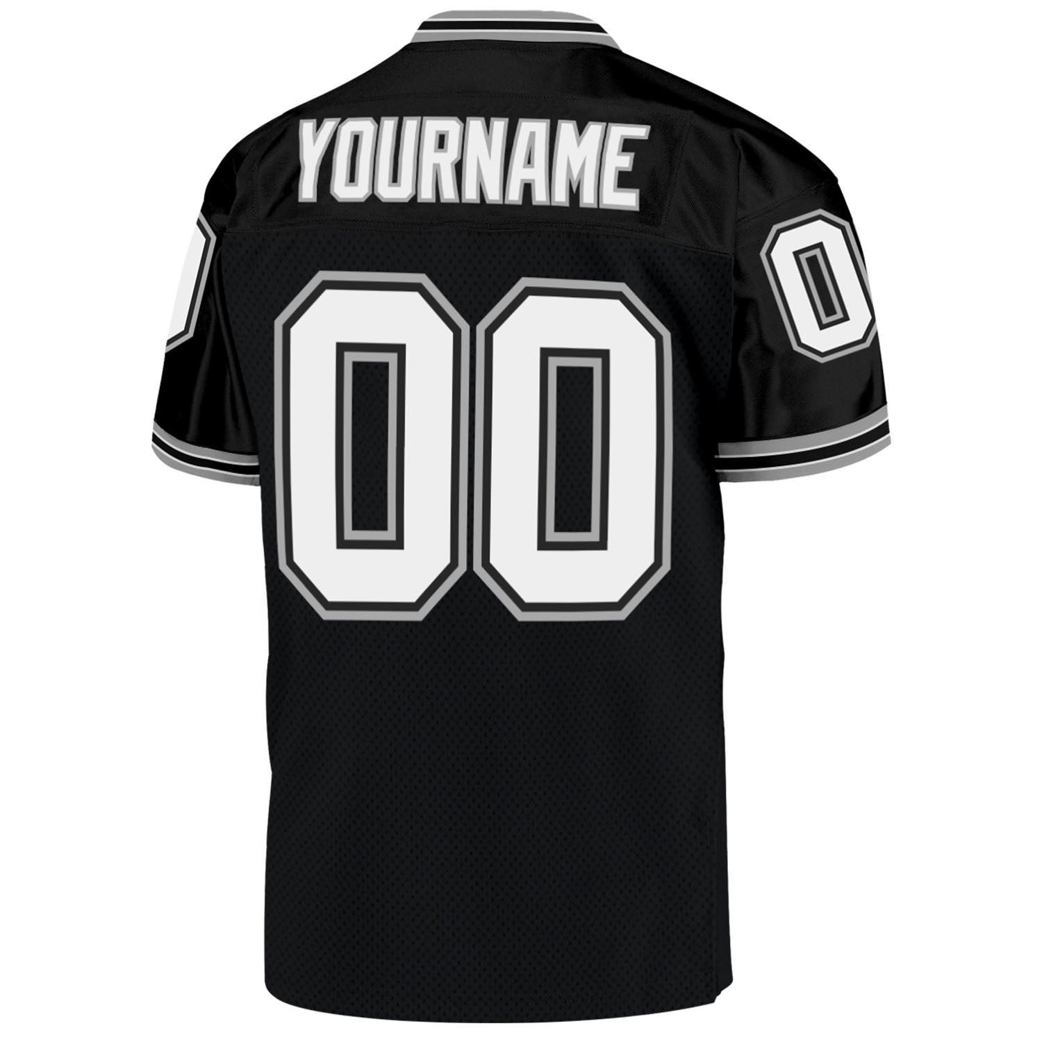 Custom Black White-Gray Mesh Authentic Throwback Football Jersey view 3