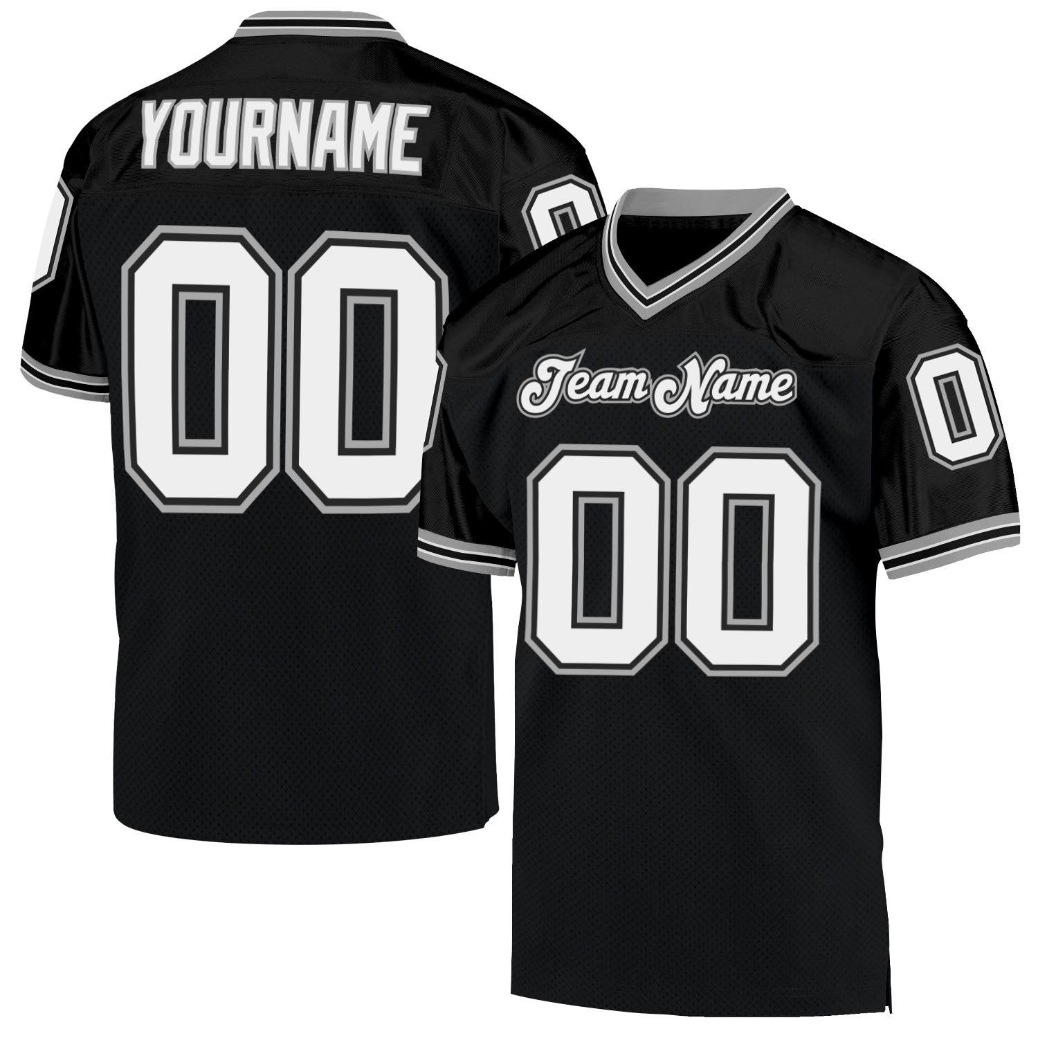 Custom Black White-Gray Mesh Authentic Throwback Football Jersey - Main View