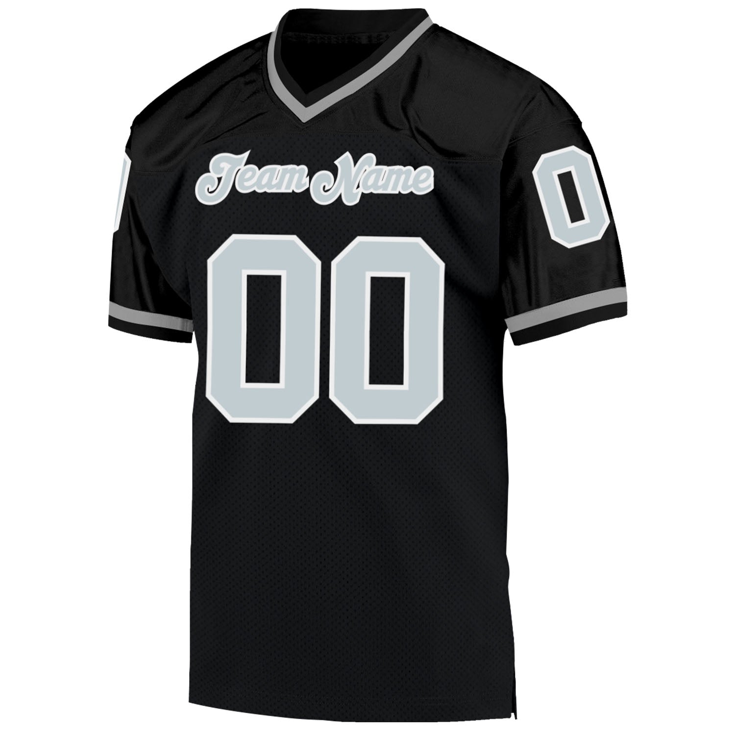 Custom Black Silver-White Mesh Authentic Throwback Football Jersey view 2