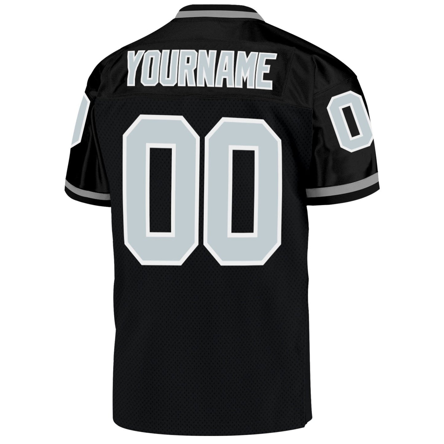 Custom Black Silver-White Mesh Authentic Throwback Football Jersey view 3