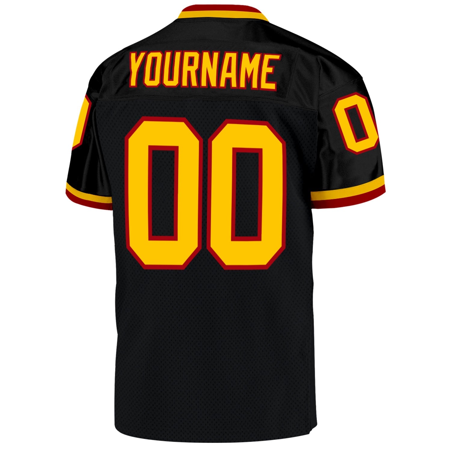Custom Black Gold-Red Mesh Authentic Throwback Football Jersey view 3