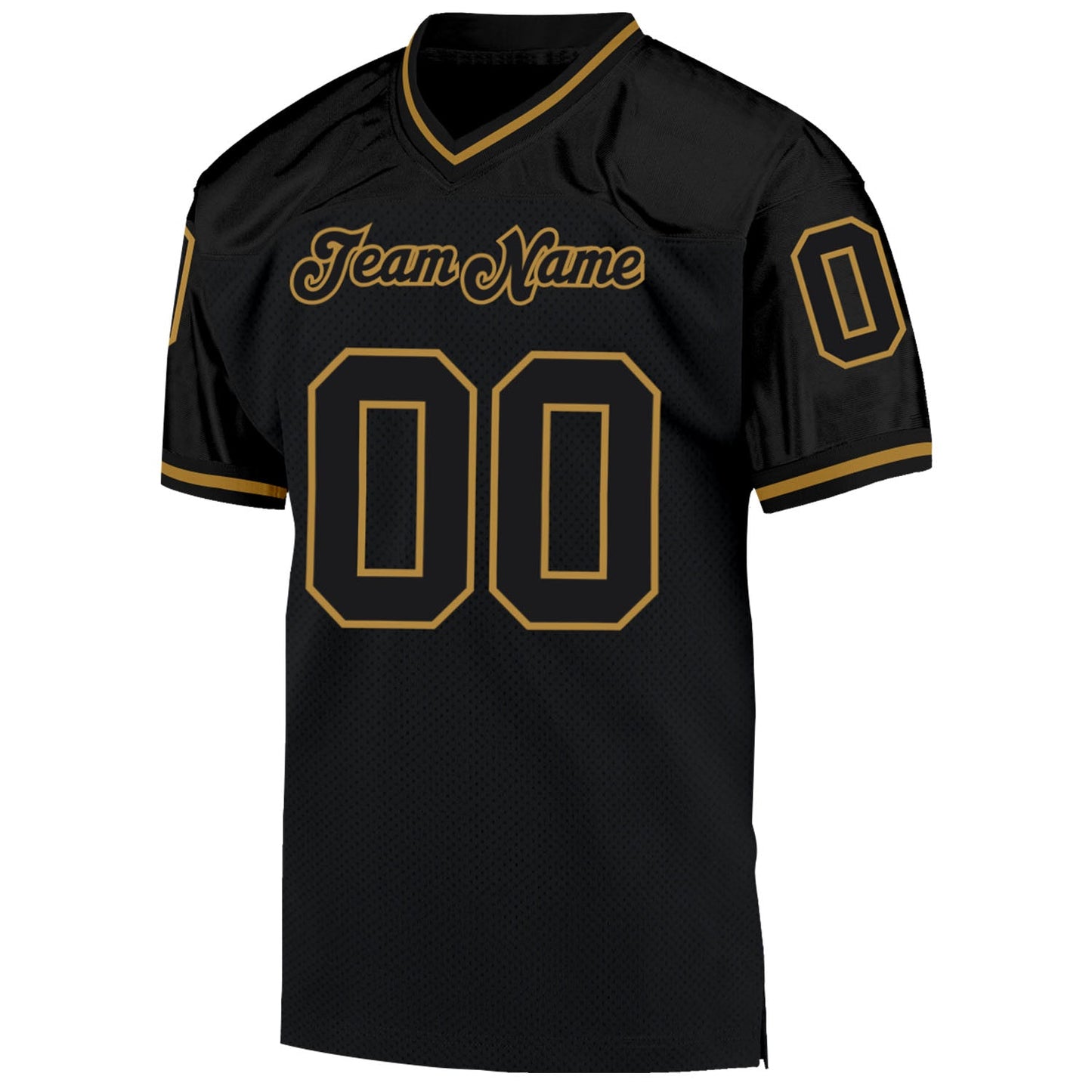 Custom Black Black-Old Gold Mesh Authentic Throwback Football Jersey view 2