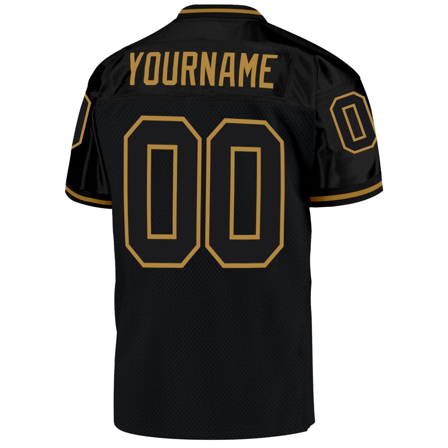 Custom Black Black-Old Gold Mesh Authentic Throwback Football Jersey view 3