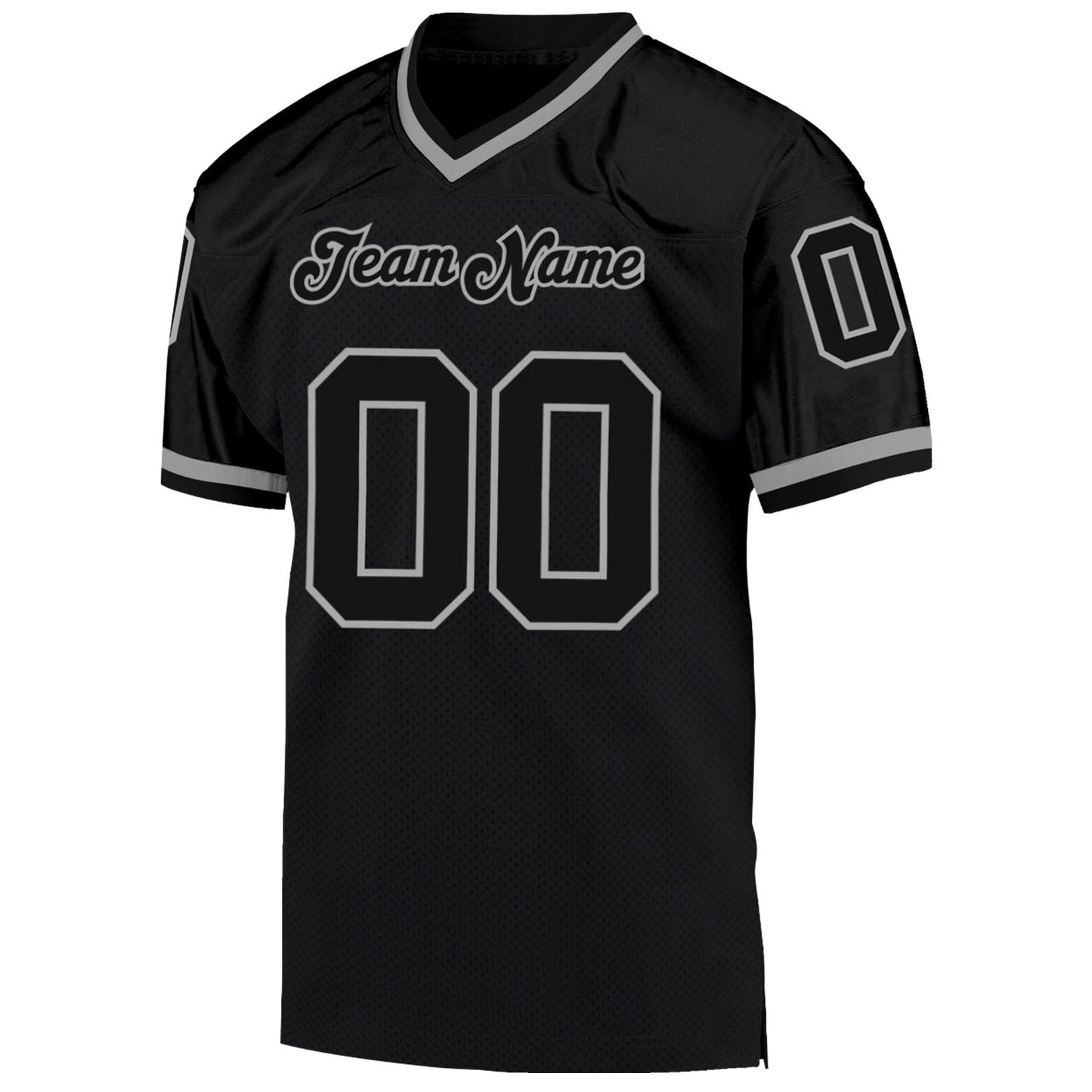 Custom Black Black-Gray Mesh Authentic Throwback Football Jersey view 2