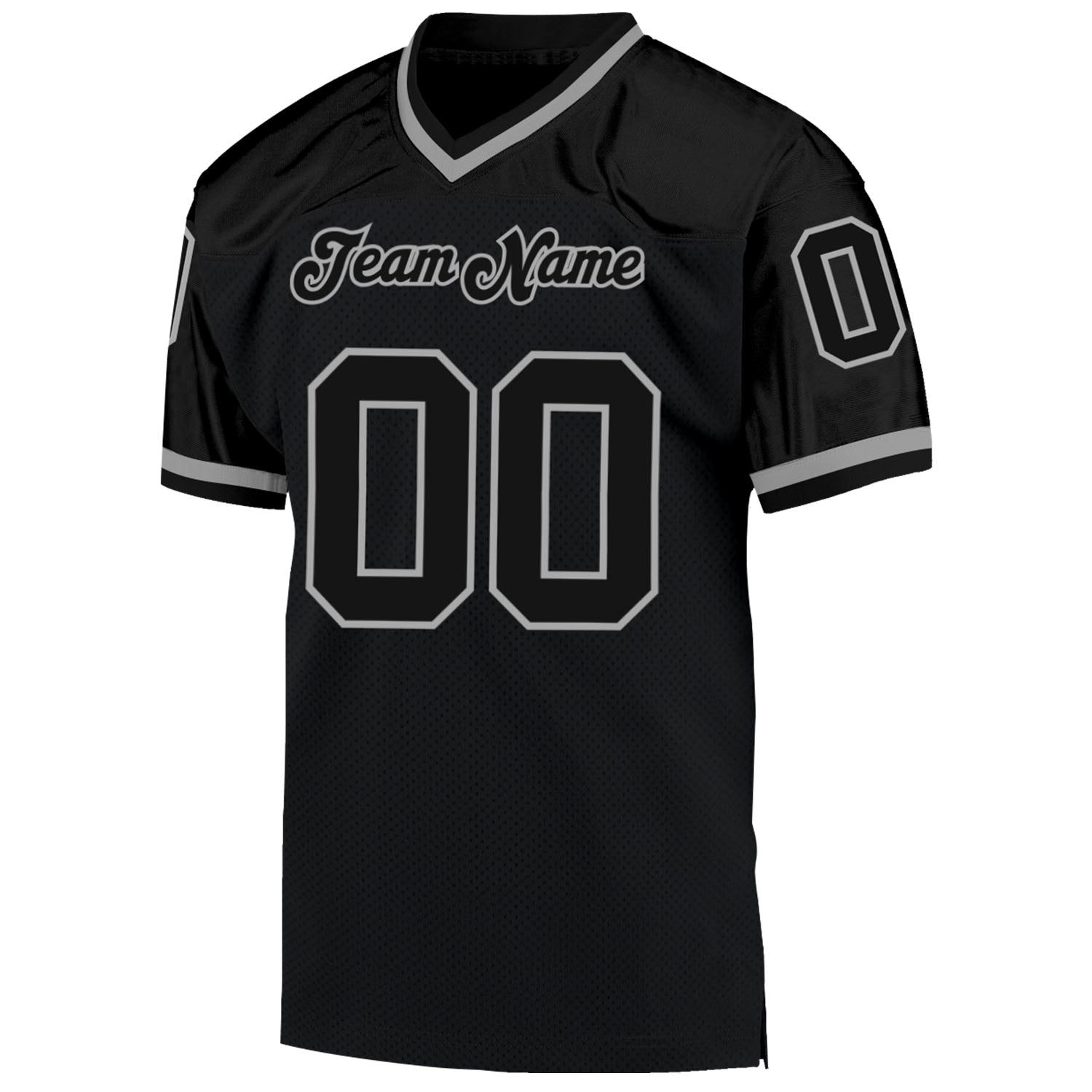 Custom Black Black-Gray Mesh Authentic Throwback Football Jersey view 2