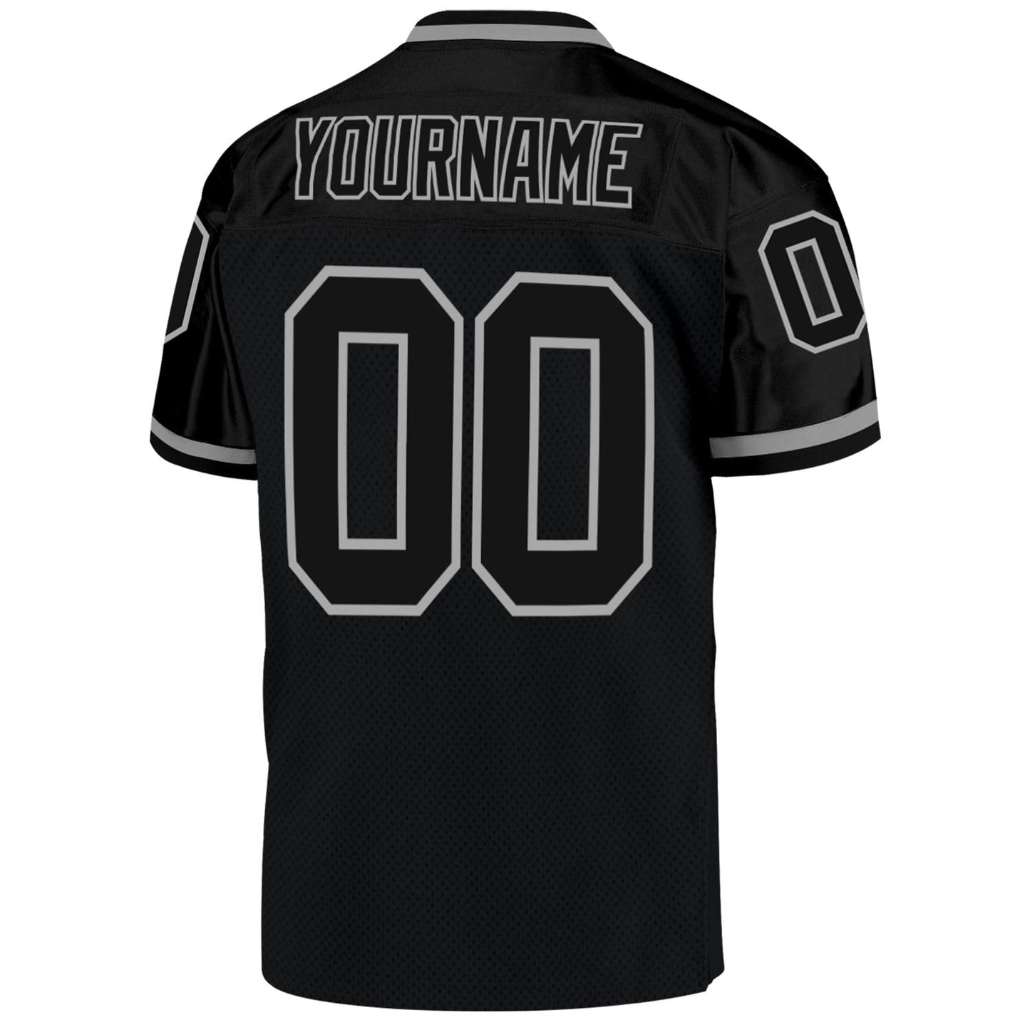 Custom Black Black-Gray Mesh Authentic Throwback Football Jersey view 3