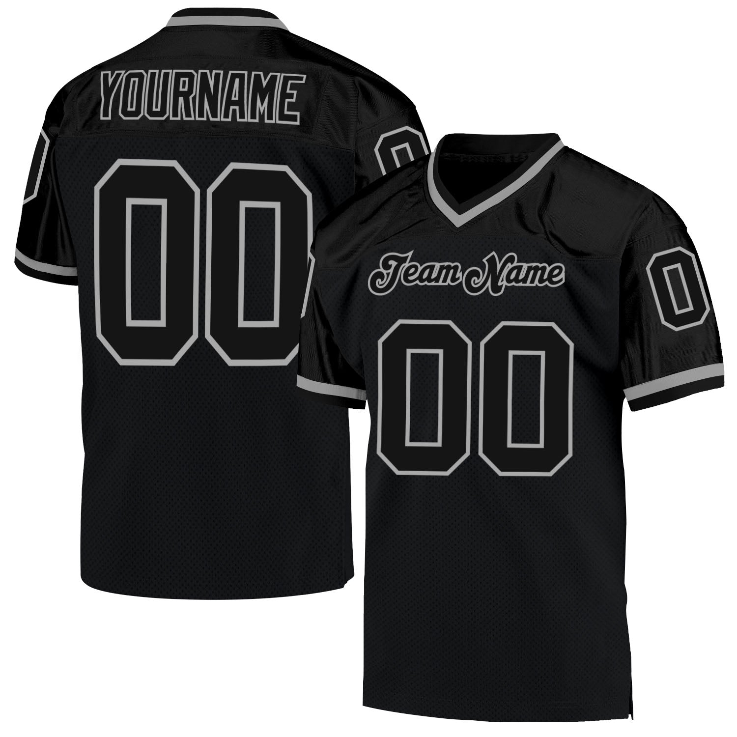 Custom Black Black-Gray Mesh Authentic Throwback Football Jersey - Main View